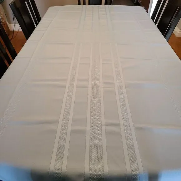 LIGHT Blue Striped Rectangular Tablecloth - Picture 5 of 10